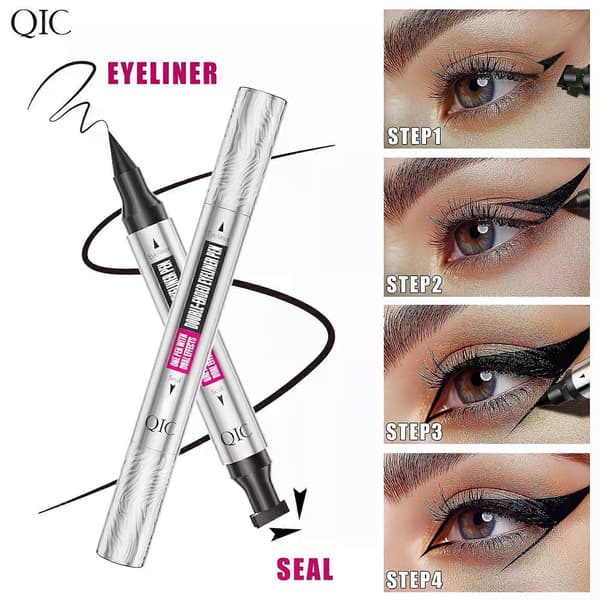 Dobbelt-endet Eyeliner Pen, Vandtæt Sort Flydende Liner med Stempel, Langtidsholdbar Formel til Per
