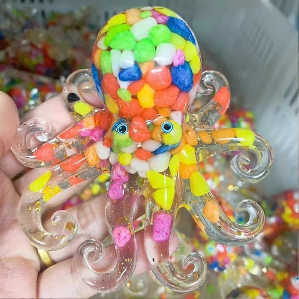 Krystal blækspruttefigur, håndblæst glas, dekorativt skrivebordsstykke.
