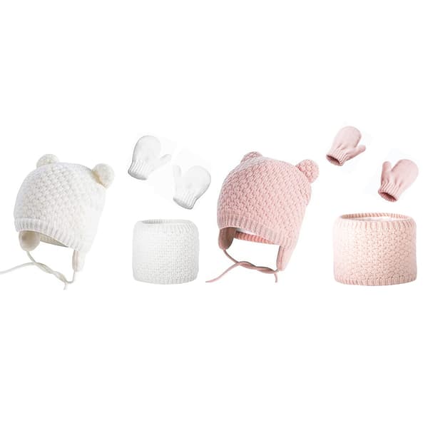 Babymodel, tørklæde og handsker sæt 0-2 år, blødt strik, varm vinter, hvid og pink