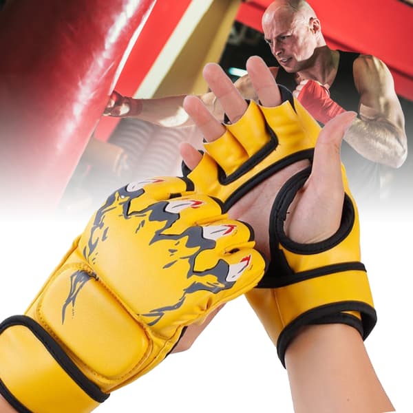 Halvfingerboxhandskar i PU-läder för boxning, kickboxning, träning, sandsäck - män och kvinnor - gul