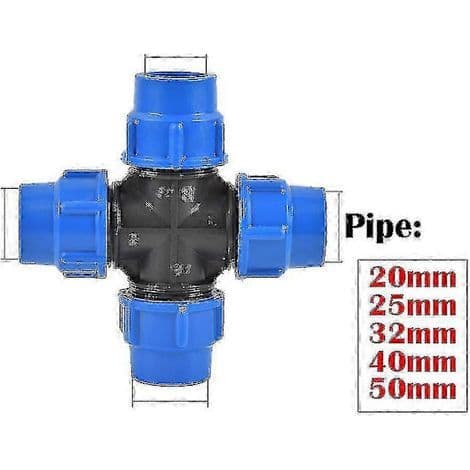 PVC/PE vanningsventilbeslag 20/25/32/40/50 mm for hagevanningssystem [DB] 40 mm kryss
