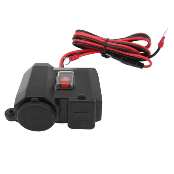 Dobbel USB Motorsykkellader 12V Vanntett med Digital Voltmeter og Sigarettuttak
