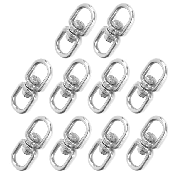 10 stk. M6 svingbare vegglamper i rustfritt stål, 8-formet ring, dobbeltende kobling