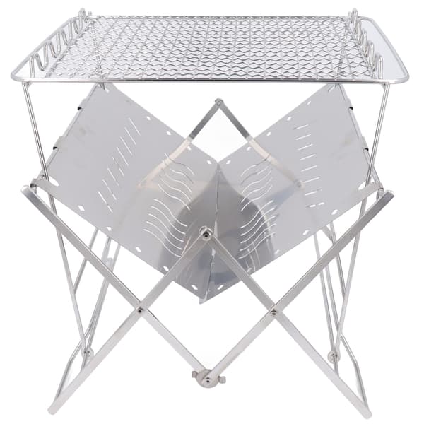 Bærbar kullgrill i rustfritt stål med stabil base for camping og piknik