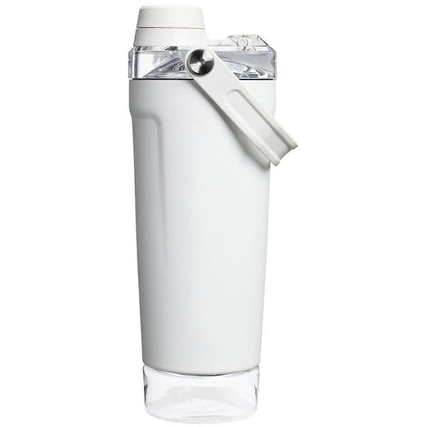 590 ml (20 oz) proteinpulvershakerkopp i rustfritt stål 304, dobbelt vakuumisolert (hvit)