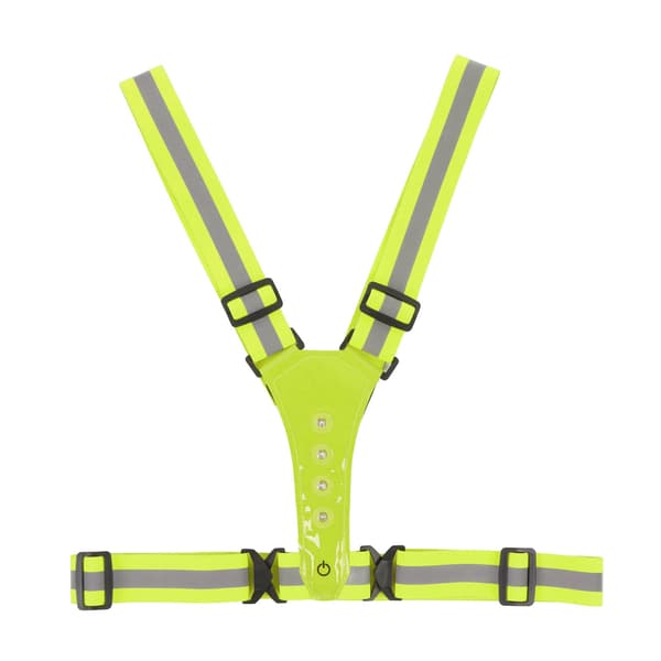 Refleksvest med LED, 3 lysmoduser, 360° beskyttelse for løping og sykling, gul