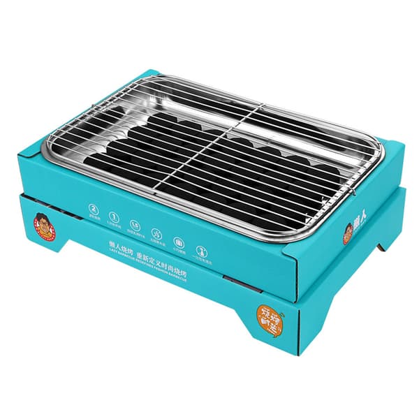 Bærbar Kompakt Avtakbar Kullgrill i Rustfritt Stål for Camping med 30 Kull, Lyseblå