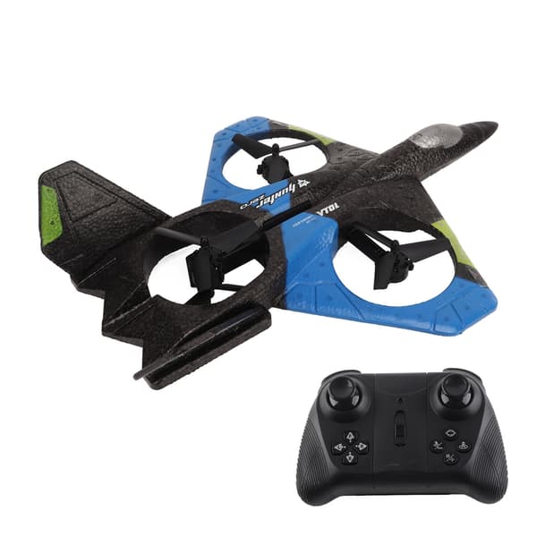 Fjernkontrollfly med LED-lys 2,4 GHz Super Glider for barnegave, blå, dobbelt batteri