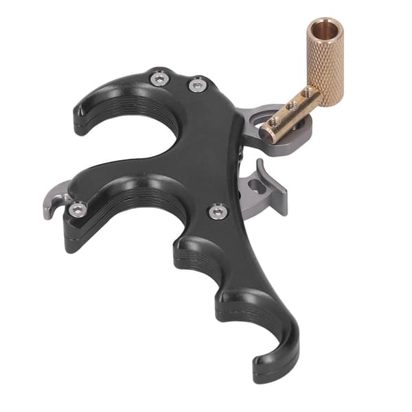 Compoundbueudløser, 4 fingre, justerbar tommelfingerudløser, sort aluminiumslegering