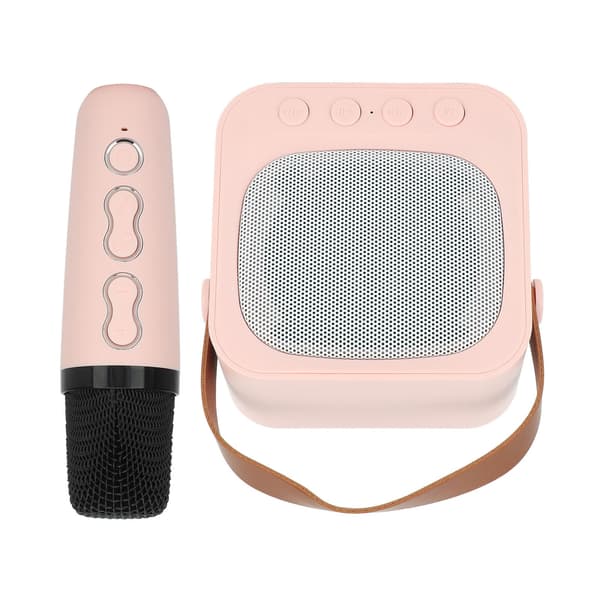 Mini bærbar karaokemaskine med Bluetooth-højttaler og trådløs mikrofon - Pink