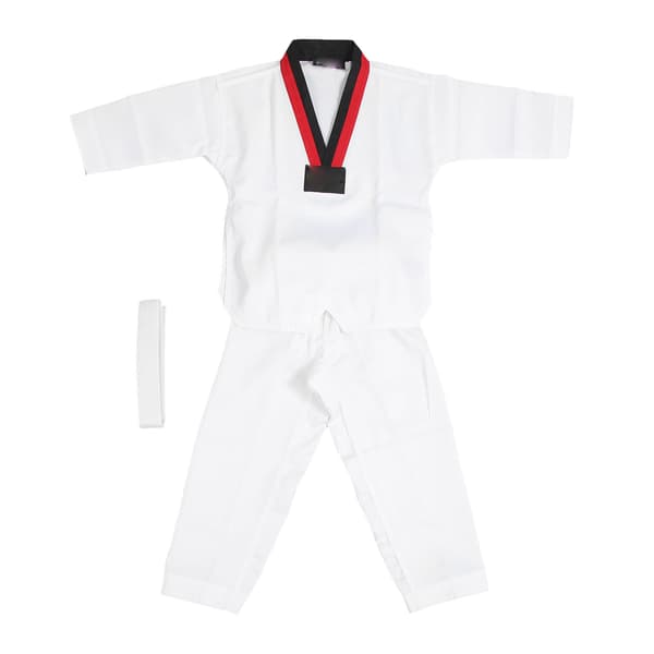 Taekwondo-uniform til børn med bælte, polyester og bomuld, åndbar, blød, til kampsportstræning (størrelse L)