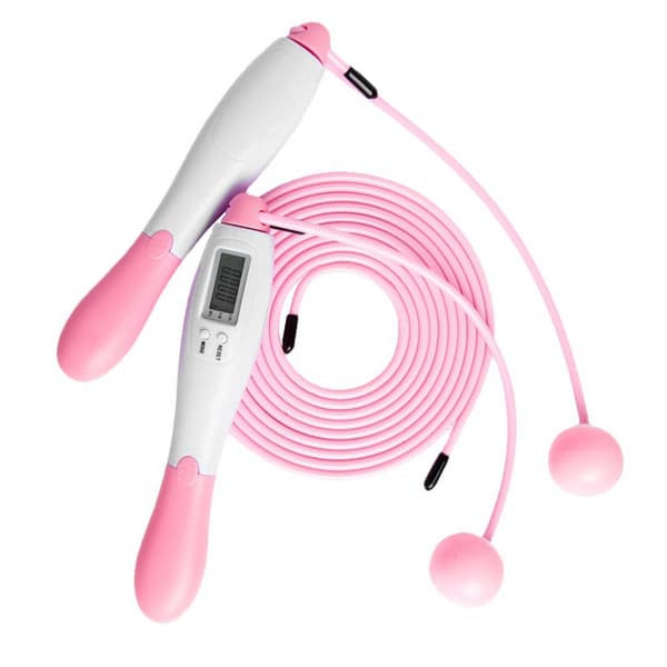 Trådløst digitalt hoppetau med elektronisk teller/timer for trening - Rosa