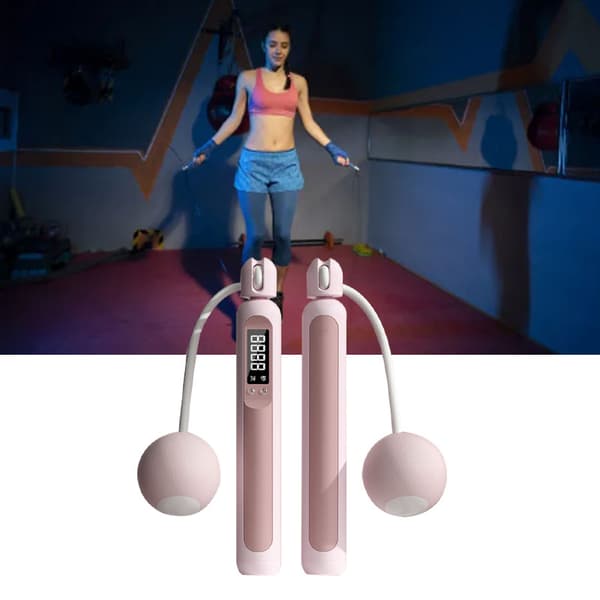 Taufritt hoppetau med teller, oppladbart, justerbar vekt, ABS-trening, rosa