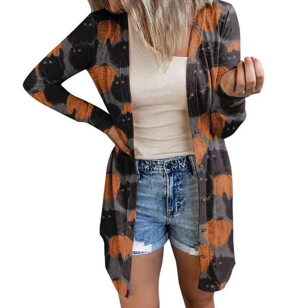 Damekappe med åpen front, Halloween-stil, akrylfiber, langermet, uformell, høst, grå, størrelse M
