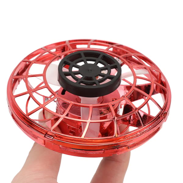 Interaktiv Flyvende Spinner Mini Håndholdt Drone med LED-lys og 4 Flymoduser - Liten Rød UFO-leke