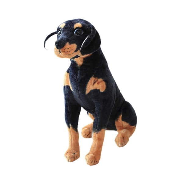 Realistisk plysdyr, der forestiller en siddende Rottweiler - 50 cm