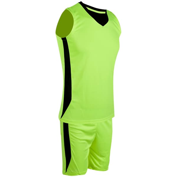 Basketballuniform for gutter, ermeløs skjorte, V-hals, grønn og svart