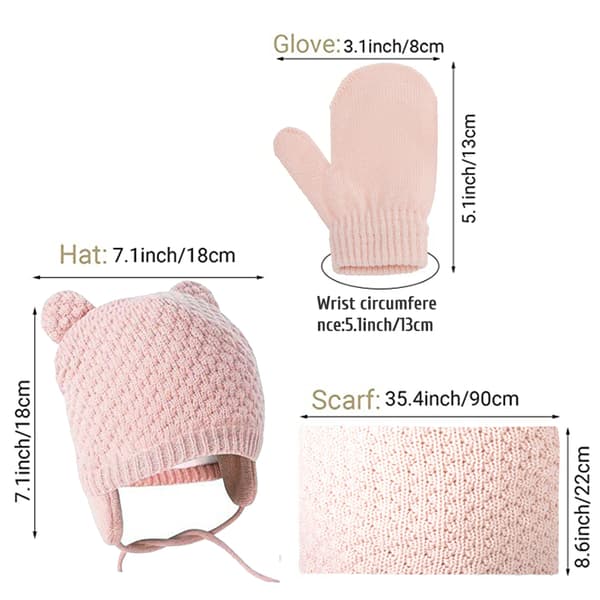 Babylue, skjerf og hansker sett 0-2 år, myk strikk, varm vinter, hvit og rosa