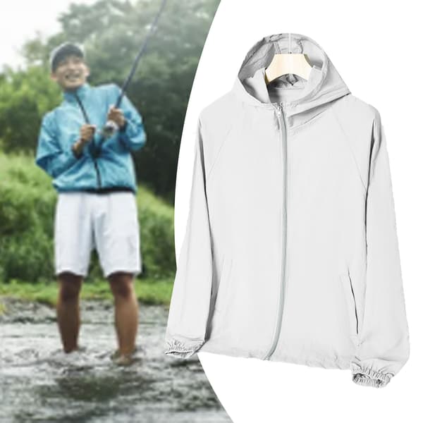 Letvægts åndbart UV-solbeskyttelsestøj til mænd til sommer, hvid, XL, polyester, 150g