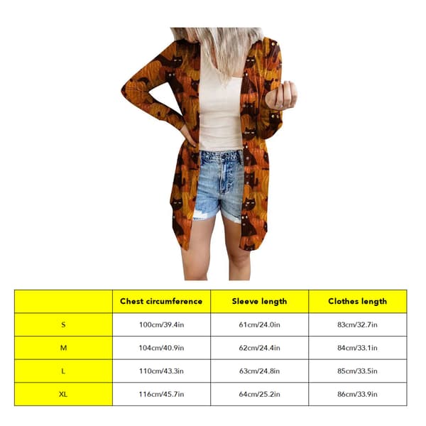 Dam Öppen Front Tyg Halloween Långärmad Casual Höst Orange Kappa M
