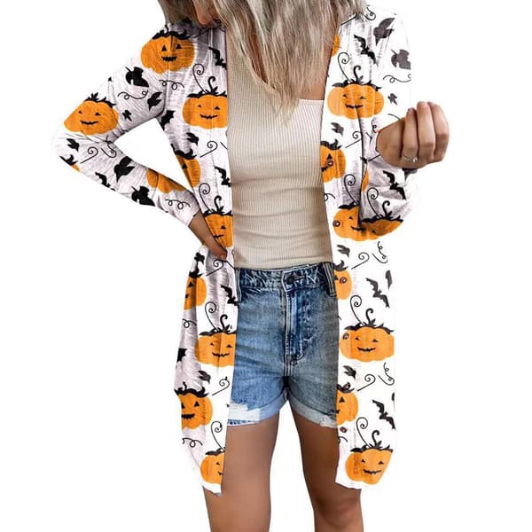 Lätt långärmad öppen kappa för kvinnor för Halloween höst vardaglig vit M