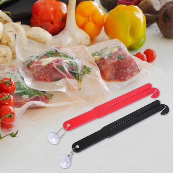 Plastposeåpner, matposeåpner, emballasjeposeåpner med sugekoppkjede og rustfritt stålblad.