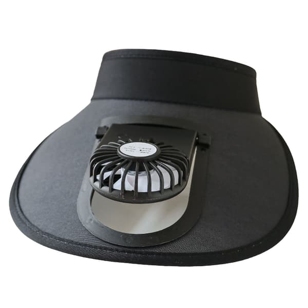 Børnesolhat med ventilator, UV-beskyttelse, bred skygge, 3 niveauer, USB genopladelig, sort