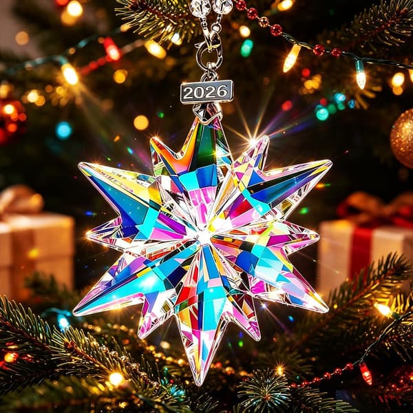 2026 Årlige Julepynt Krystal Snefnug Stjerne, Funklende Krystalpynt til Jul.
