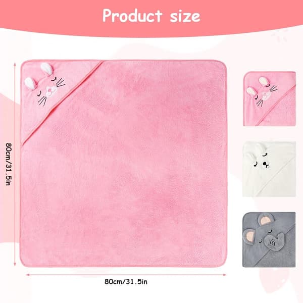 Hættebadehåndklæde til baby, 3 stk. badehåndklæder til baby med hætte, 80x80 cm bløde og absorberende hættehåndklæder til børn.