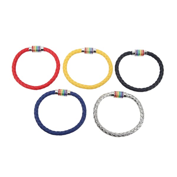 5-delat set med flätade läderarmband med magnetlås - Röd, Blå, Silver, Gul, Marinblå - Present