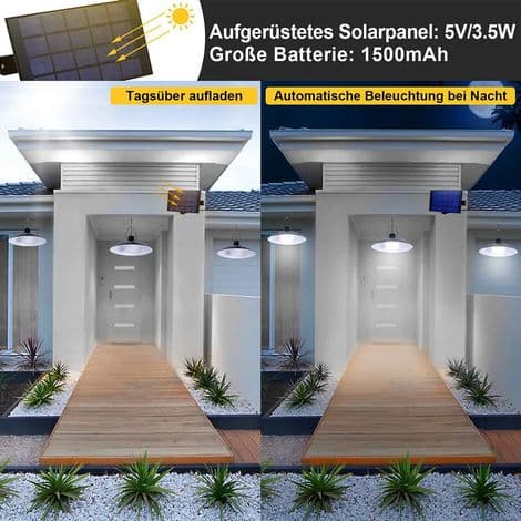 Utendørs hengende solcellelampe med fjernkontroll, IP65 vanntett, LED, 3 lys