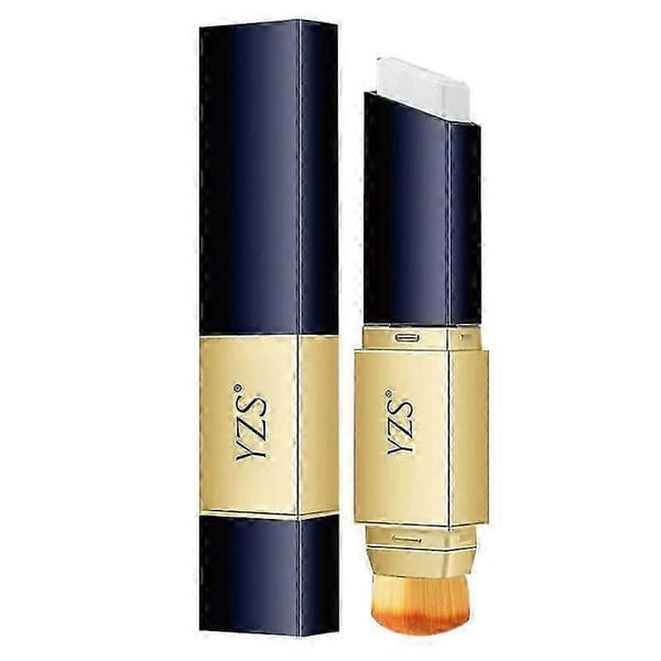 Stick foundation, 2-i-1 hvit stift med børste, gir full dekning.