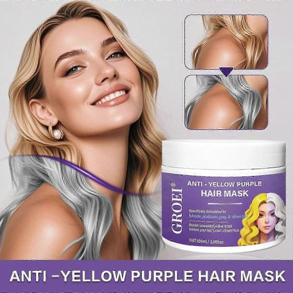 Anti-Gul Lilla Hårmaske, Arganolie Lilla Hårmaske, Nærende Dyb Balsam Neutraliserer Messing- og Gule Nuancer Til Blond Sølv Grå Highlights