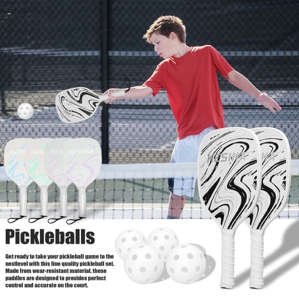 Pickleball-mailasetti, jossa 2 mailaa, 4 palloa ja säilytyslaukku