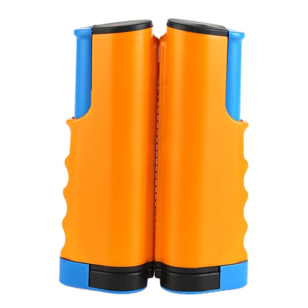 Infällbart bordtennisnät med bärbart stativ, ergonomiska klämmor, vågig kant, orange och blå