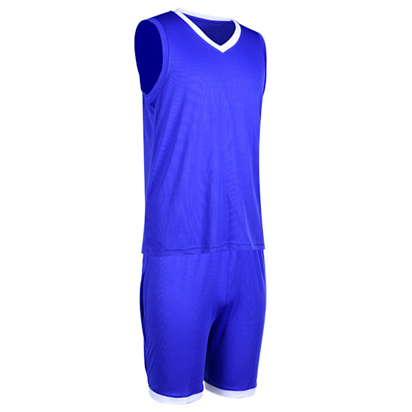 Basketballuniform for gutter og barn, V-hals, ermeløs, atletisk, blå
