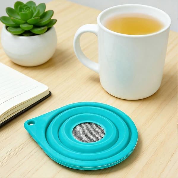 1/2-pack finmaskig filtertratt, vikbar silikontratt med 40-mesh filter i rostfritt stål.