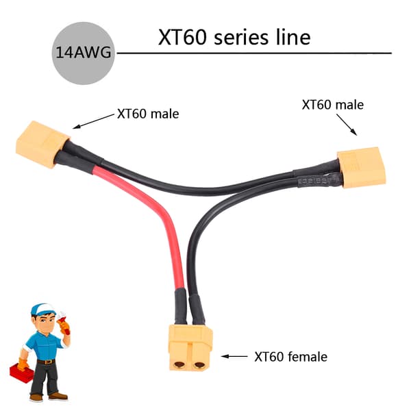 2 kpl/setti XT60-sarjan liitinsovitinkaapeli RC Lipo -akulle 1 naaras 2 urosta