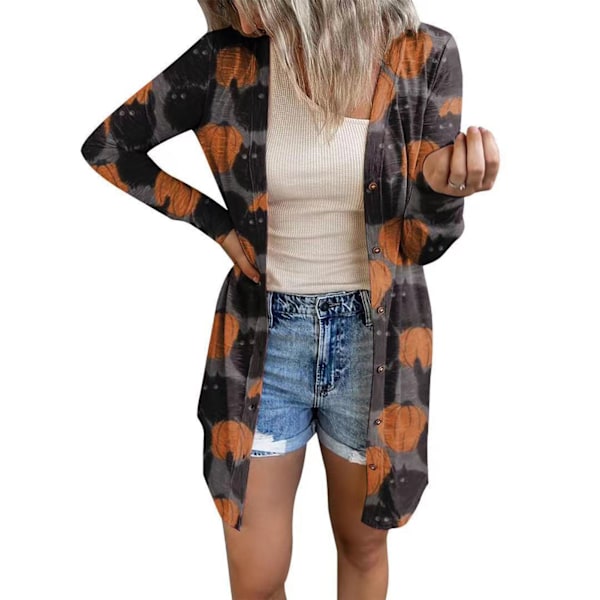 Dame åben front kappe, Halloween stil, akrylfiber, lange ærmer, afslappet, efterår, grå, størrelse M