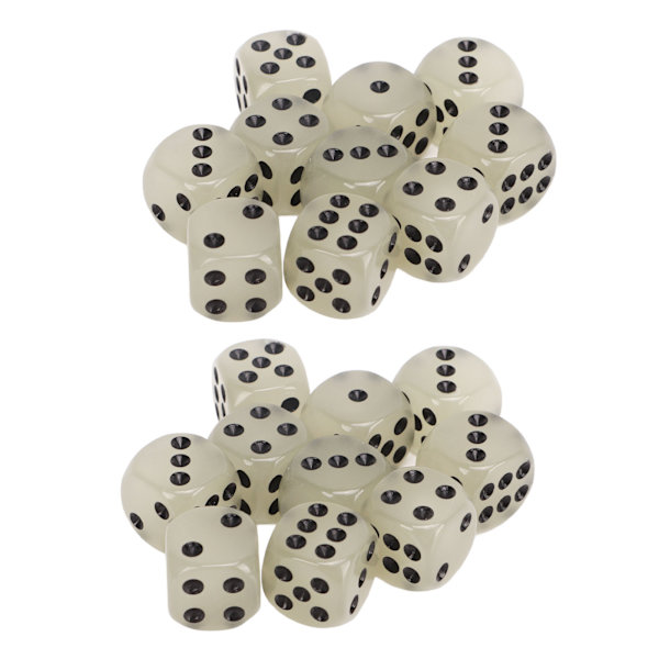 20 Plast Lysende Terninger, 6 Sider, Sorte Prikker, til Brætspil og Sjov