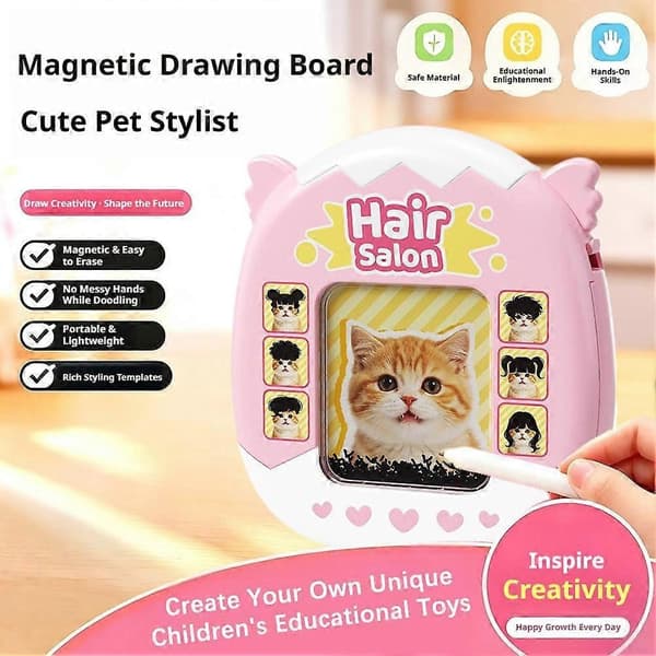 2-i-1 Katt Magnetisk Ritbräda - DIY Hårstyling Leksak för Kreativ Lek för Barn