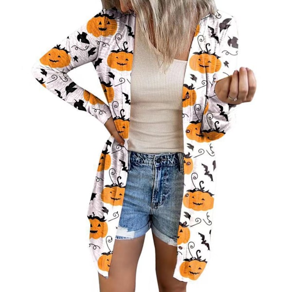 Lett langermet åpen kappe for kvinner til Halloween, høst, uformell, hvit M