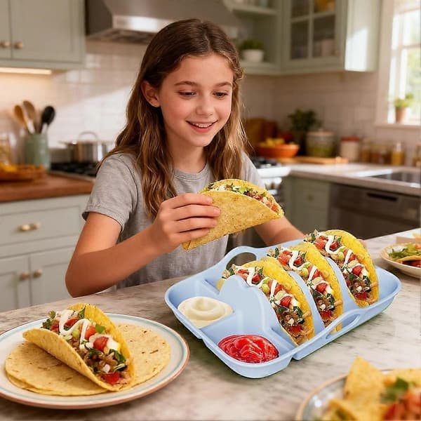 Set med 2 tortillahållare i silikon med avdelare och såsfack.