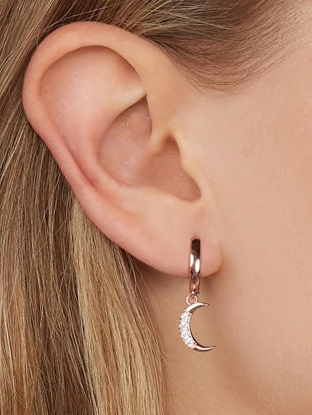 Dame Måne Stjerne Dingle Små Bøyle Cubic Zirconia Øredobber Jenter Sterling Sølv Krystall Asymmetrisk.