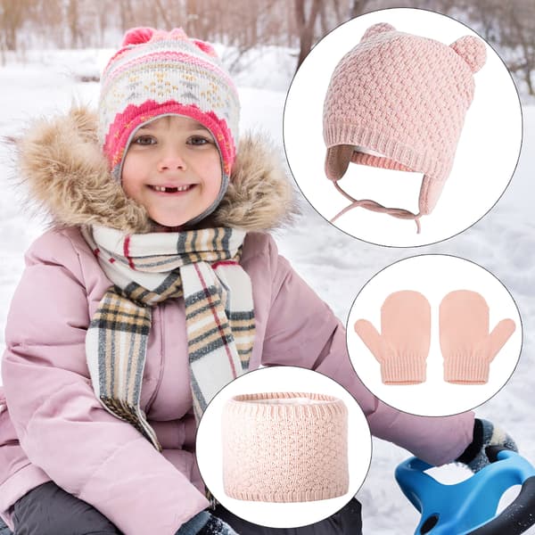 Babylue, skjerf og hansker sett 0-2 år, myk strikk, varm vinter, hvit og rosa