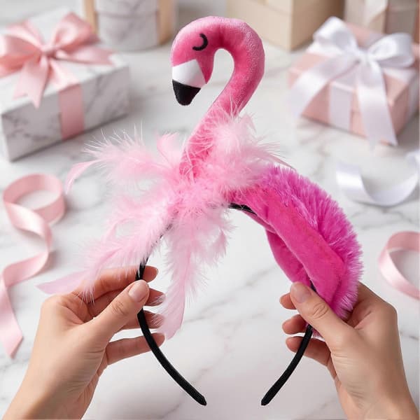 Rosa fjærflamingo-hårbånd - Kostymetilbehør til høytider
