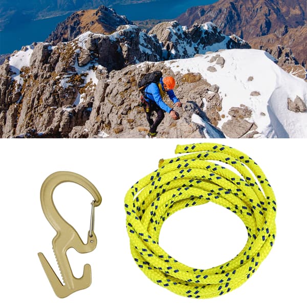 Fjäderkarbinhake i zinklegering med rep för klättring, camping, vandring, guld