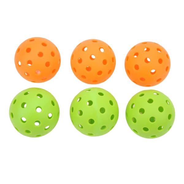 6 udendørs pickleballbolde, 40 huller, plastik, orange grøn, med opbevaringspose