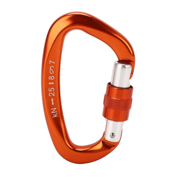 D-krog i aluminiumslegering med automatisk lås til klatring og camping, høj bæreevne, orange