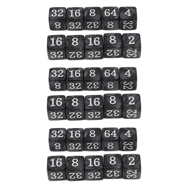 30 6-sidige numeriske terninger, multipler av 2, lett, bærbar plast, for undervisning, brettspill, svart